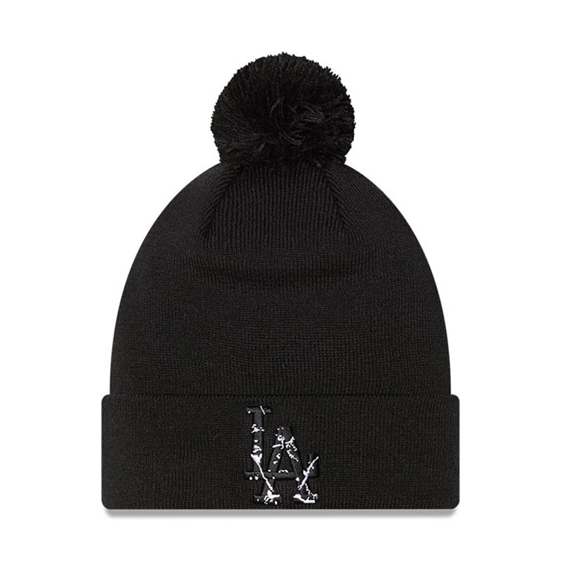 Black New Era La Dodgers Infill Bobble Beanie Hat Knit | RUQD31089