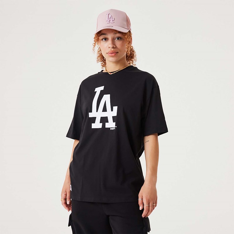 Black New Era La Dodgers MLB League Essential Oversized T-Shirt | QHAZ41892