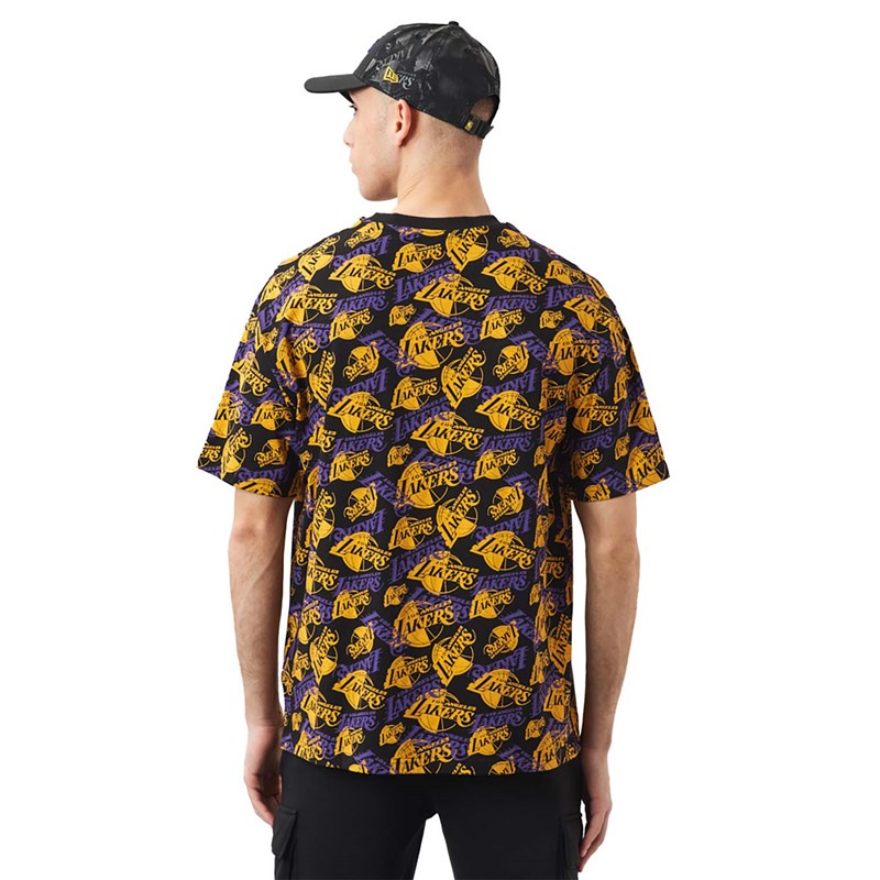 Black New Era La Lakers Logo Print Oversized T-Shirt | XNTG01852