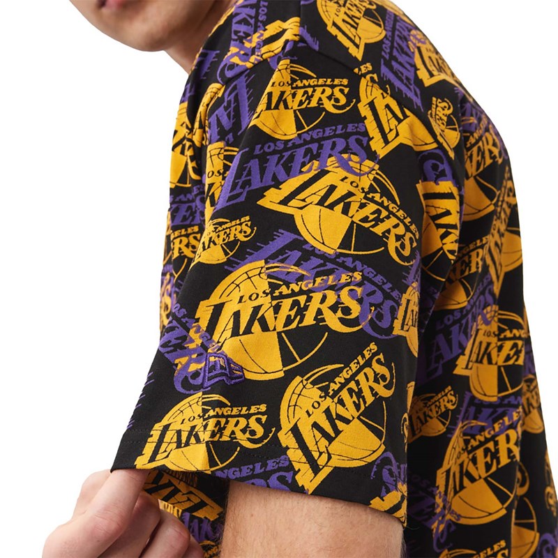 Black New Era La Lakers Logo Print Oversized T-Shirt | XNTG01852