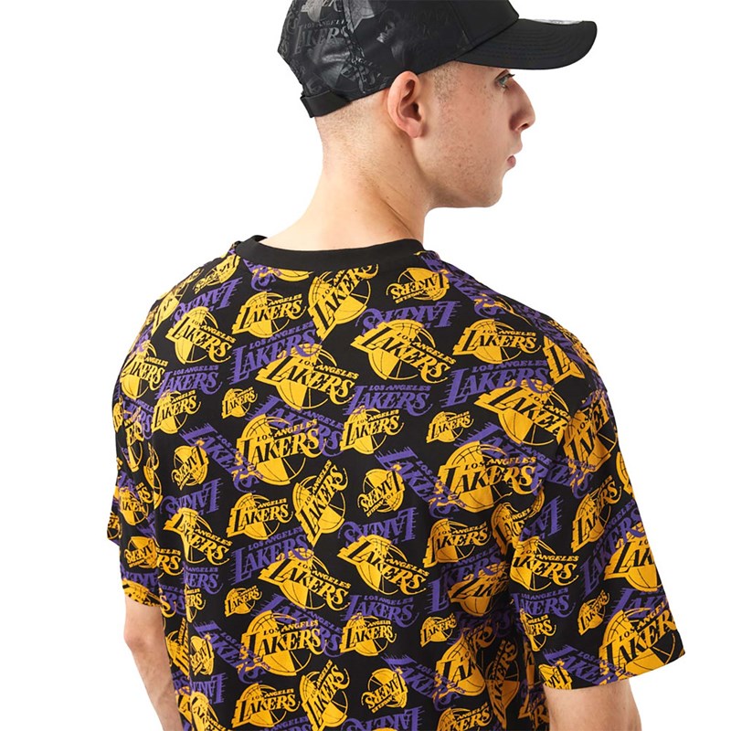 Black New Era La Lakers Logo Print Oversized T-Shirt | XNTG01852