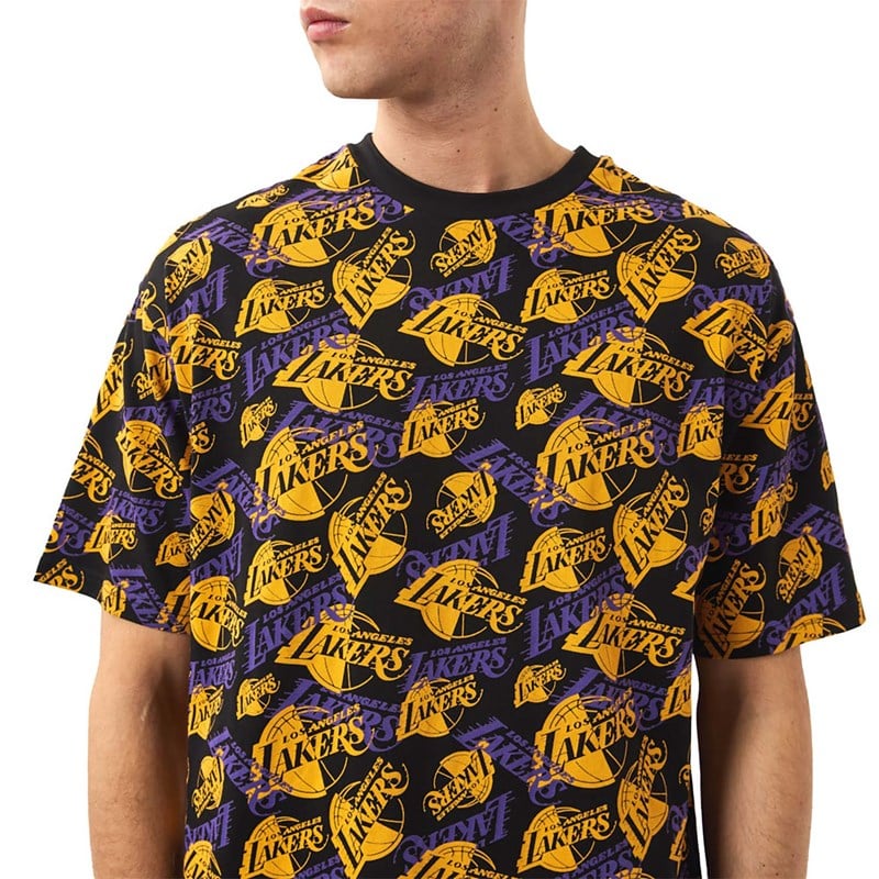 Black New Era La Lakers Logo Print Oversized T-Shirt | XNTG01852