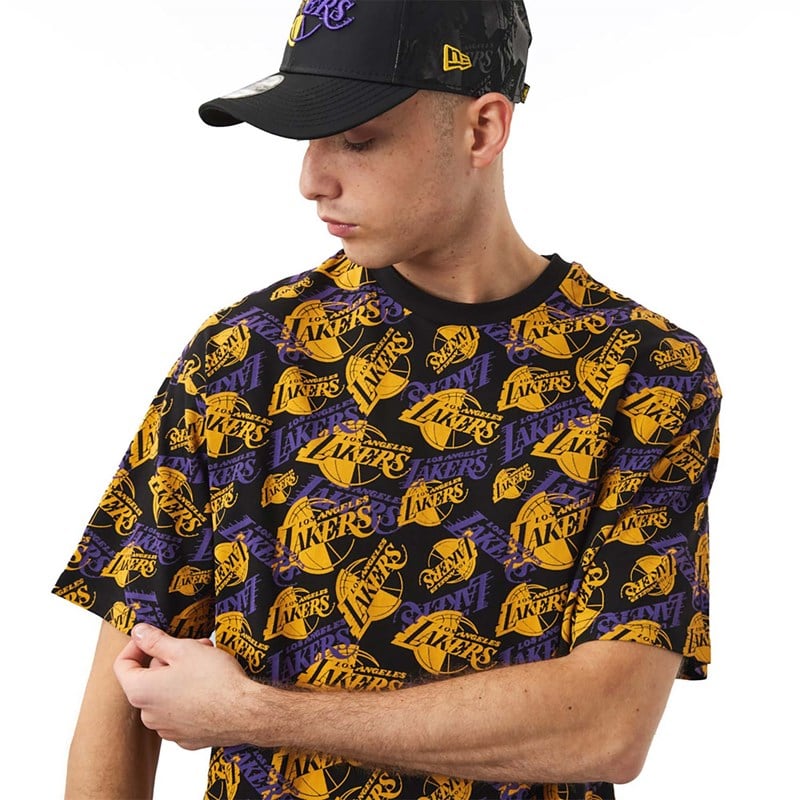 Black New Era La Lakers Logo Print Oversized T-Shirt | XNTG01852