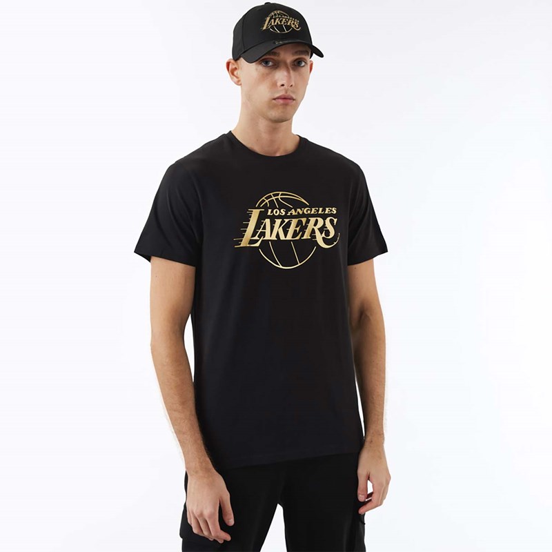 Black New Era La Lakers NBA Foil T-Shirt | QPTX16304