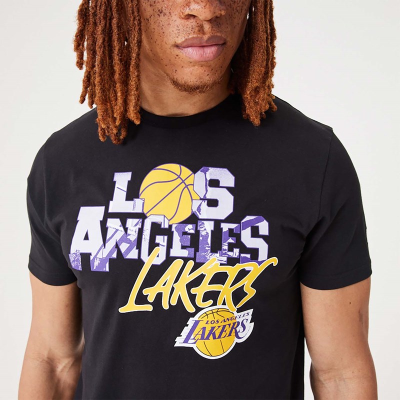 Black New Era La Lakers NBA Infill Graphic T-Shirt | RCJL38594