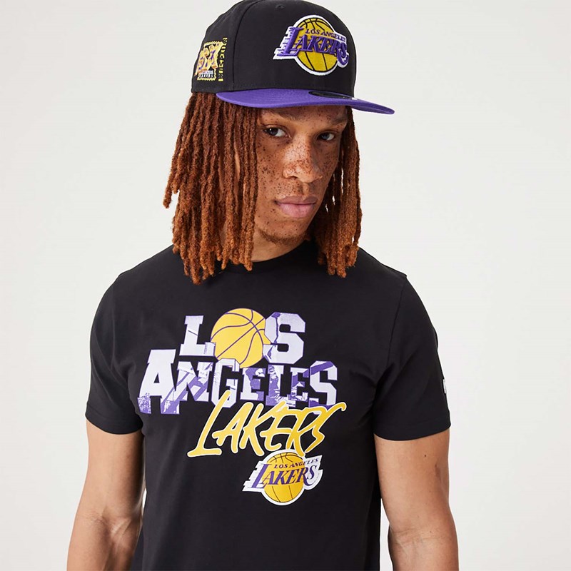 Black New Era La Lakers NBA Infill Graphic T-Shirt | RCJL38594