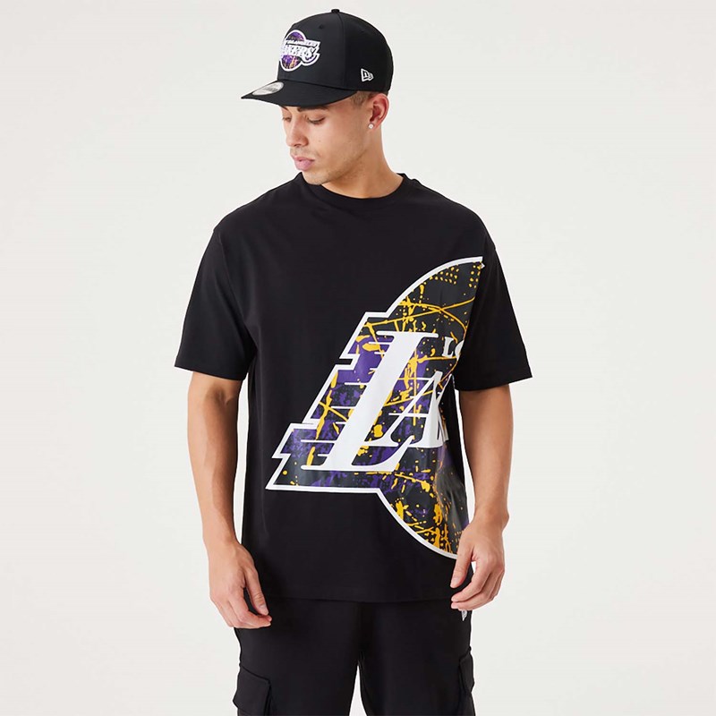 Black New Era La Lakers NBA Large Team Logo Oversized T-Shirt | NMAF76938