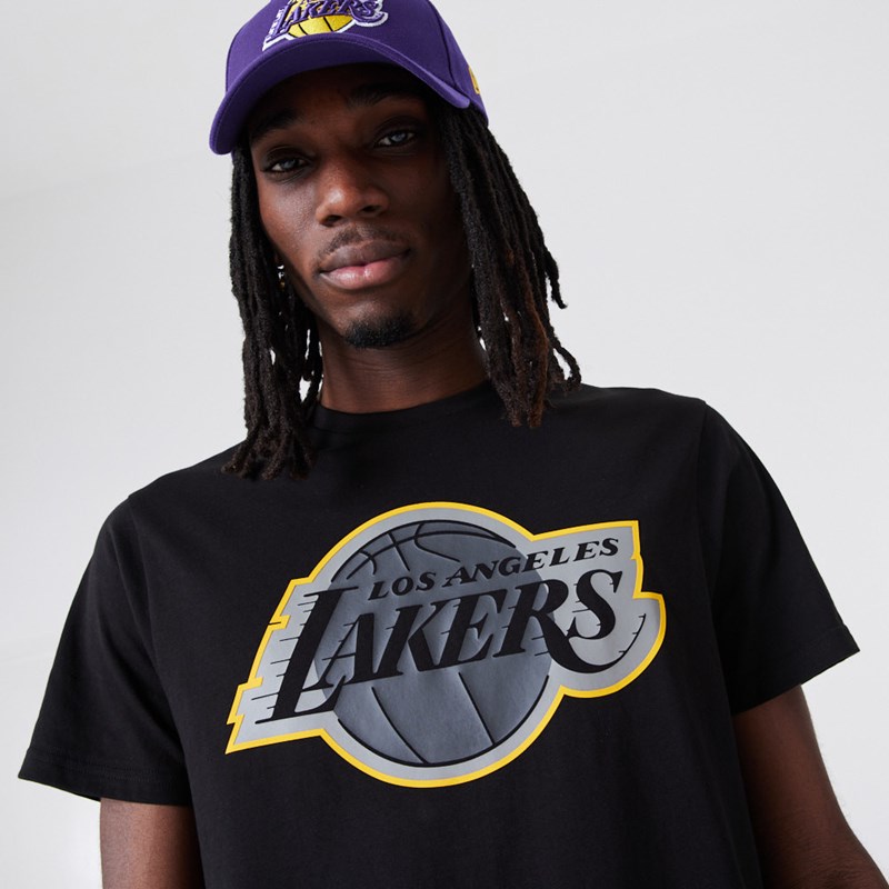 Black New Era La Lakers NBA Outline Logo T-Shirt | UXCH24670