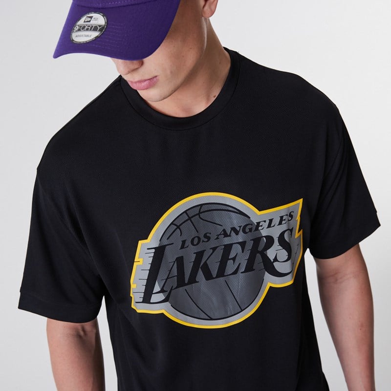 Black New Era La Lakers NBA Outline Mesh T-Shirt | KUFZ56832