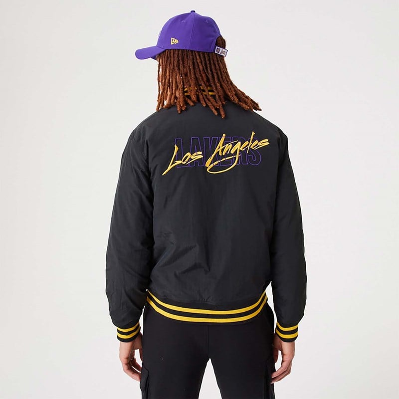 Black New Era La Lakers NBA Script Bomber Jacket | AOCZ29301