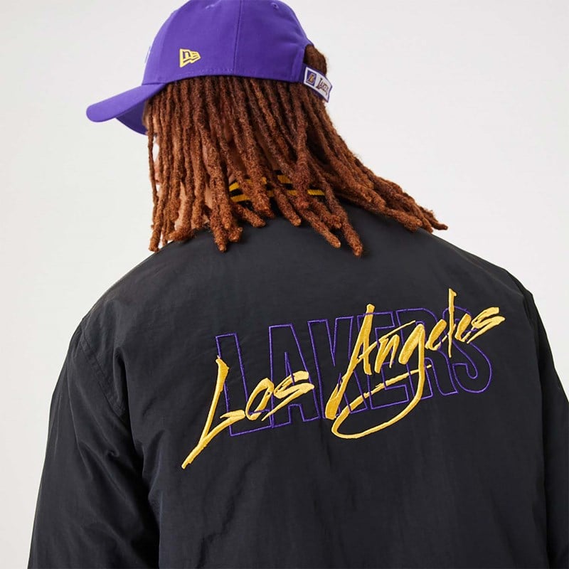 Black New Era La Lakers NBA Script Bomber Jacket | AOCZ29301