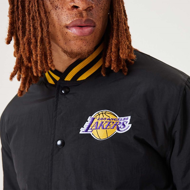 Black New Era La Lakers NBA Script Bomber Jacket | AOCZ29301