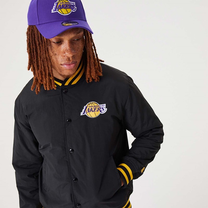 Black New Era La Lakers NBA Script Bomber Jacket | AOCZ29301