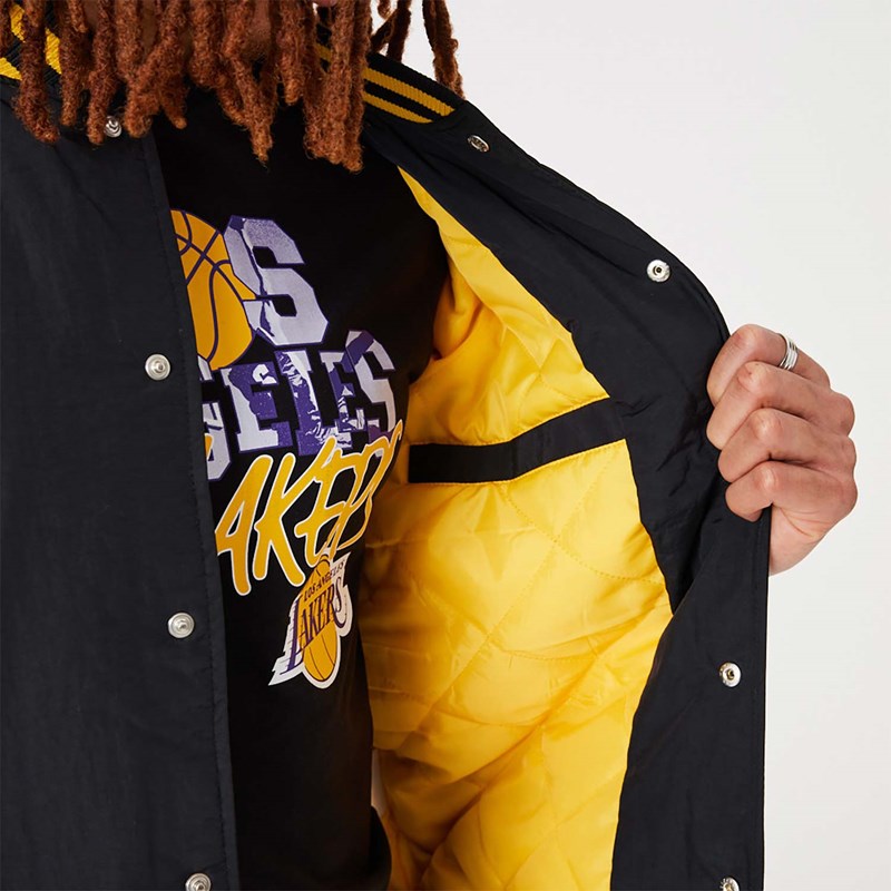 Black New Era La Lakers NBA Script Bomber Jacket | AOCZ29301