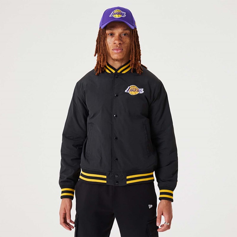 Black New Era La Lakers NBA Script Bomber Jacket | AOCZ29301