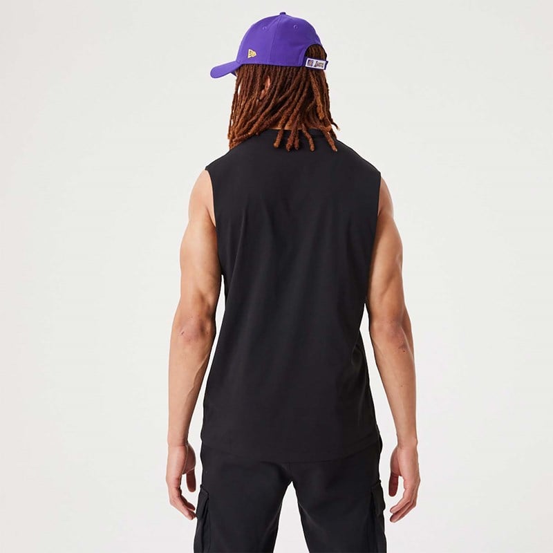 Black New Era La Lakers NBA Script Essential Tank Top T-Shirt | OCFW60832