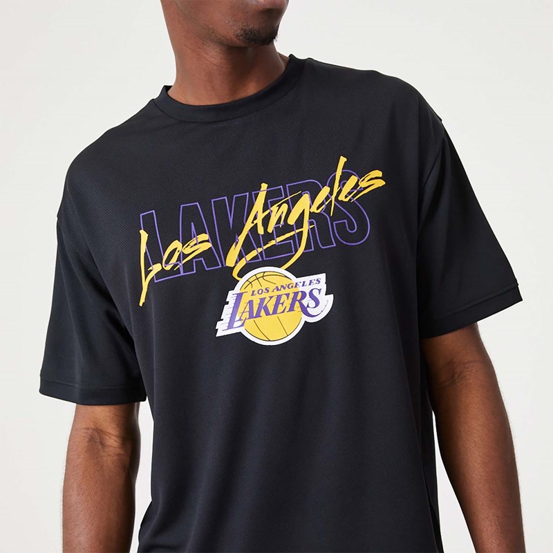 Black New Era La Lakers NBA Script Oversized T-Shirt | NDQT62948