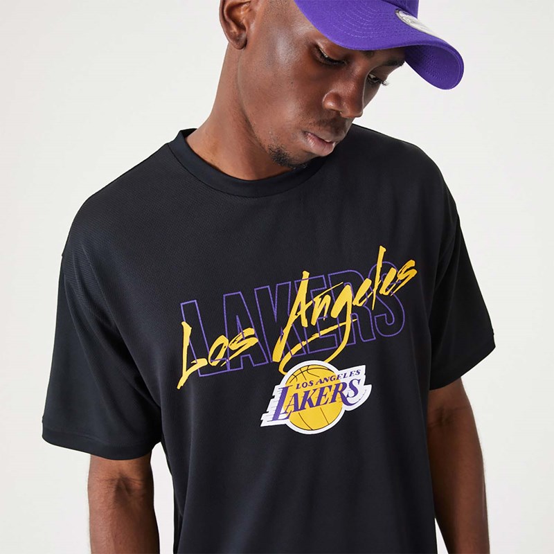 Black New Era La Lakers NBA Script Oversized T-Shirt | NDQT62948