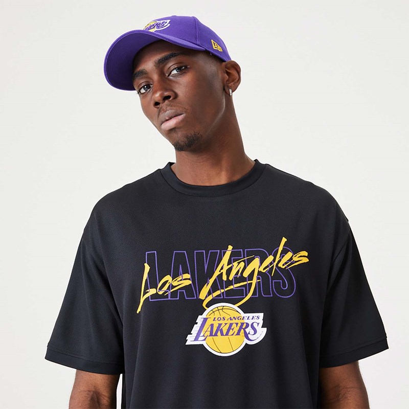 Black New Era La Lakers NBA Script Oversized T-Shirt | NDQT62948