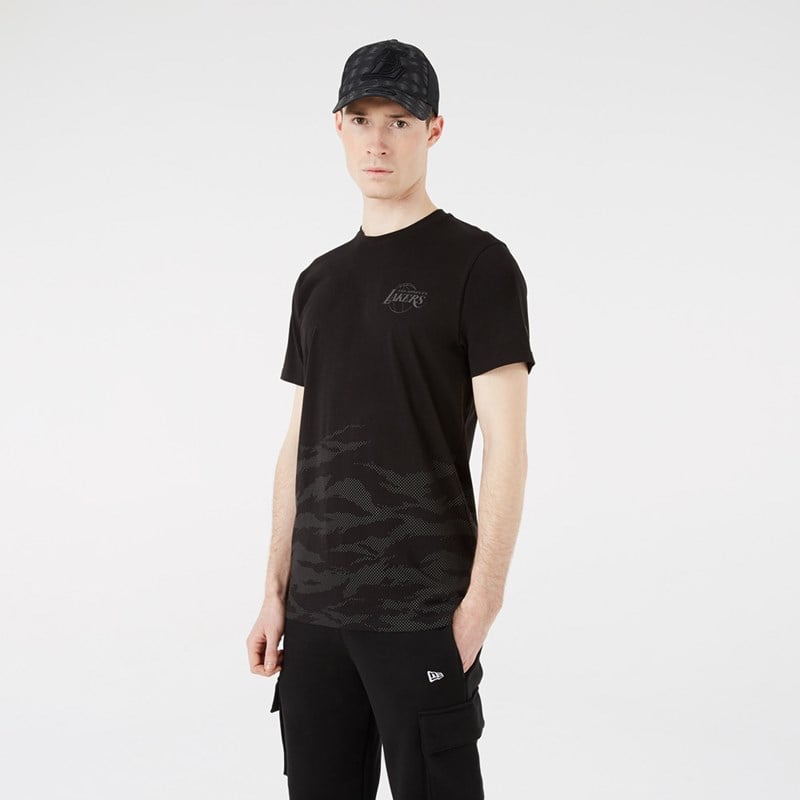 Black New Era La Lakers Reflective T-Shirt | LUHC79328