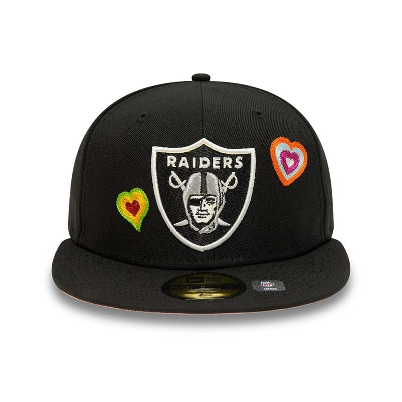 Black New Era Las Vegas Raiders Chain Stitch Heart Fitted Cap 59fifty | QSOR37041