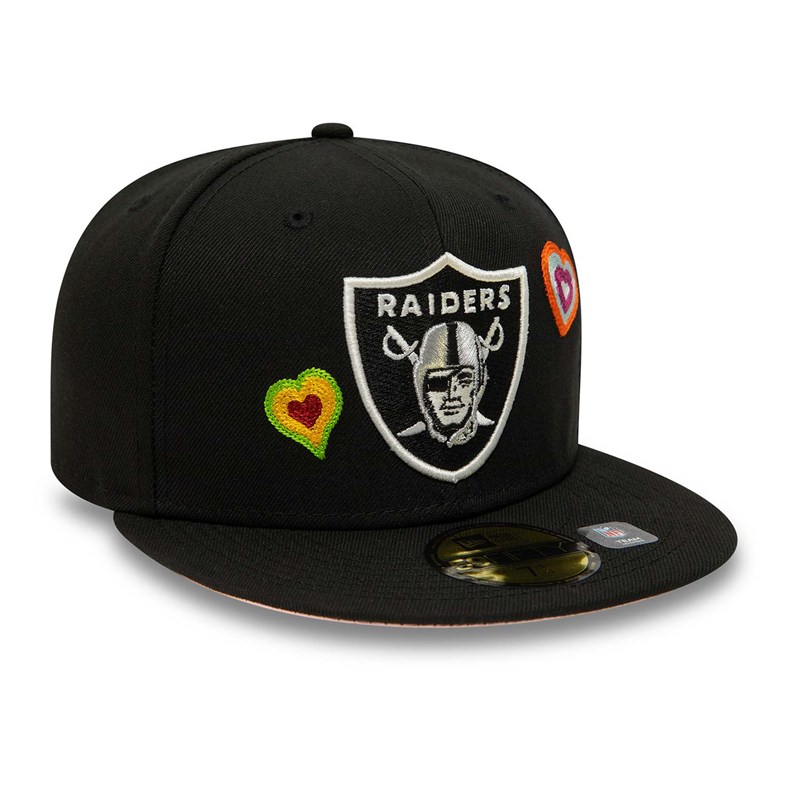 Black New Era Las Vegas Raiders Chain Stitch Heart Fitted Cap 59fifty | QSOR37041