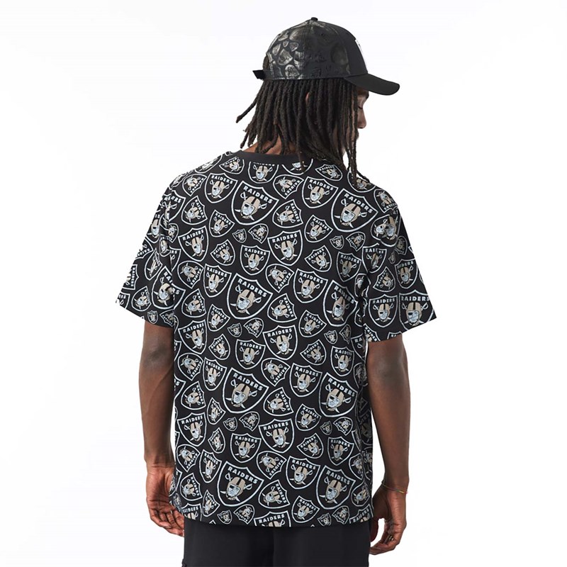 Black New Era Las Vegas Raiders Logo Print Oversized T-Shirt | RACI17259