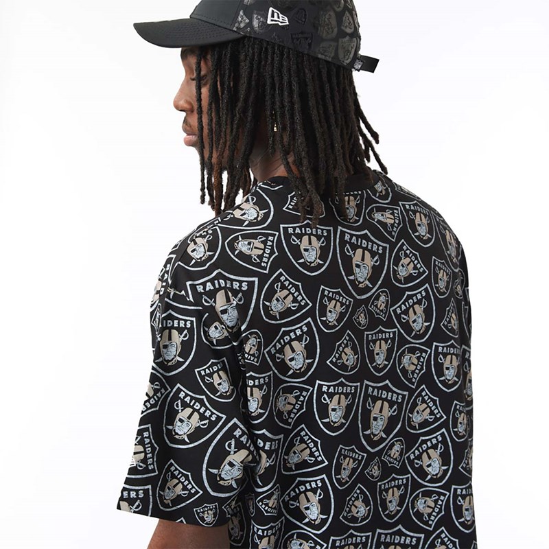 Black New Era Las Vegas Raiders Logo Print Oversized T-Shirt | RACI17259