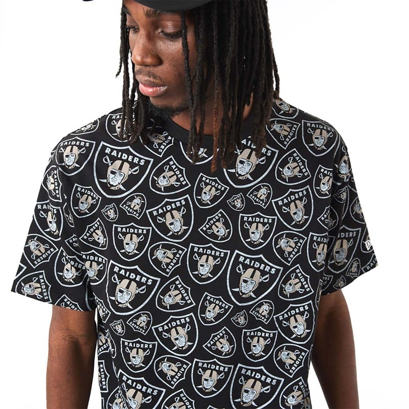 Black New Era Las Vegas Raiders Logo Print Oversized T-Shirt | RACI17259