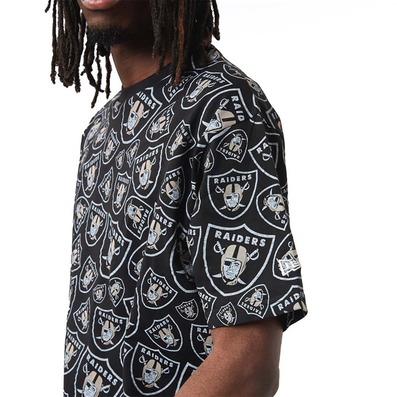 Black New Era Las Vegas Raiders Logo Print Oversized T-Shirt | RACI17259