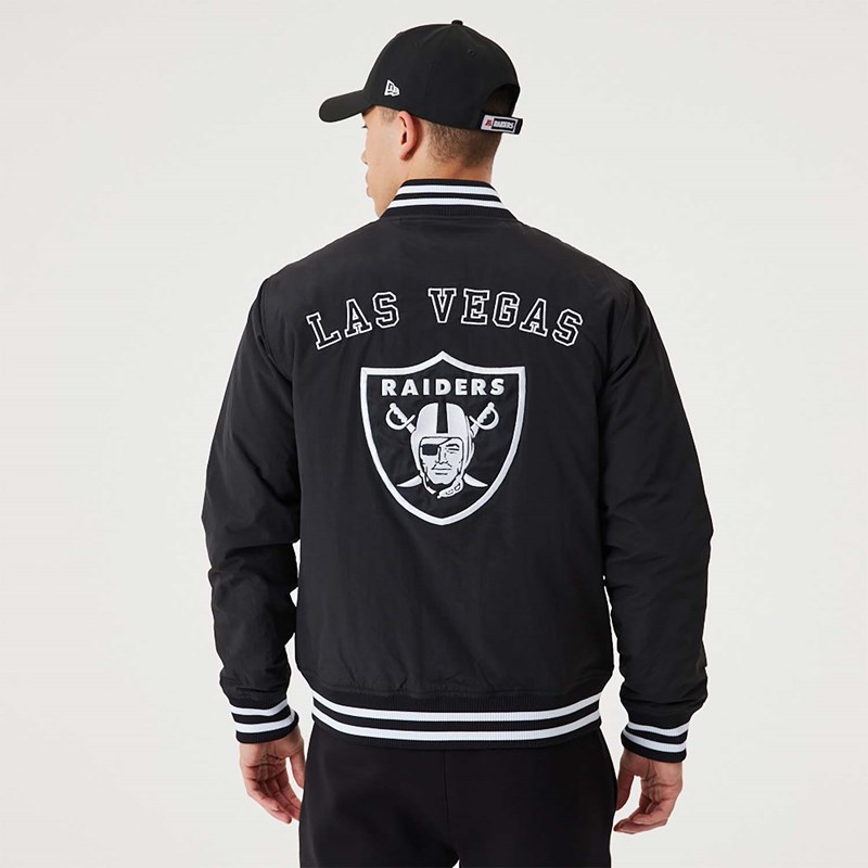 Black New Era Las Vegas Raiders NFL Team Logo Bomber Jacket | ZTIW47352