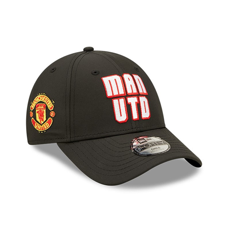 Black New Era Manchester United Wordmark Youth Adjustable Cap 9forty | NGER97312