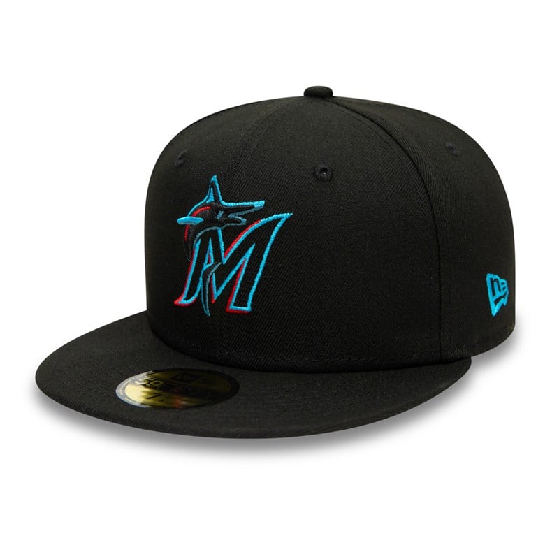 Black New Era Miami Marlins Authentic On Field Game Cap 59fifty | AJMS42560