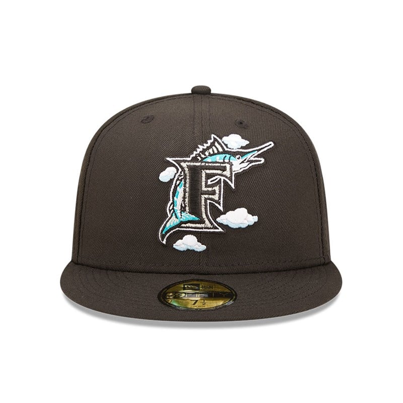 Black New Era Miami Marlins Comic Cloud Fitted Cap 59fifty | RZJN29371