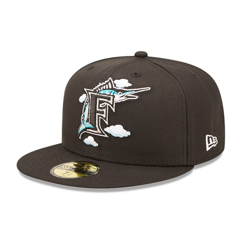 Black New Era Miami Marlins Comic Cloud Fitted Cap 59fifty | RZJN29371