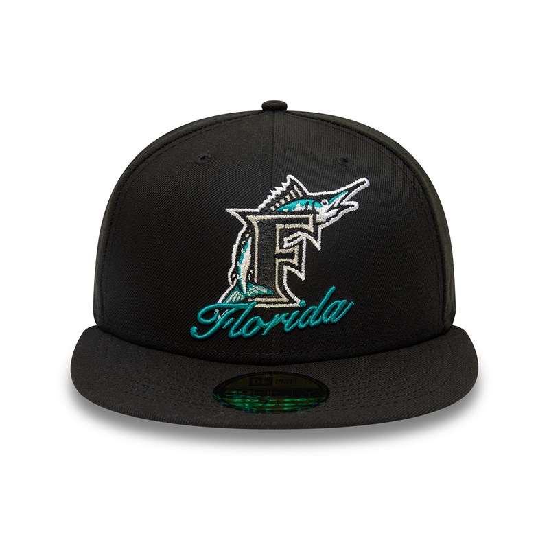 Black New Era Miami Marlins Dual Logo Fitted Cap 59fifty | WQBN89541