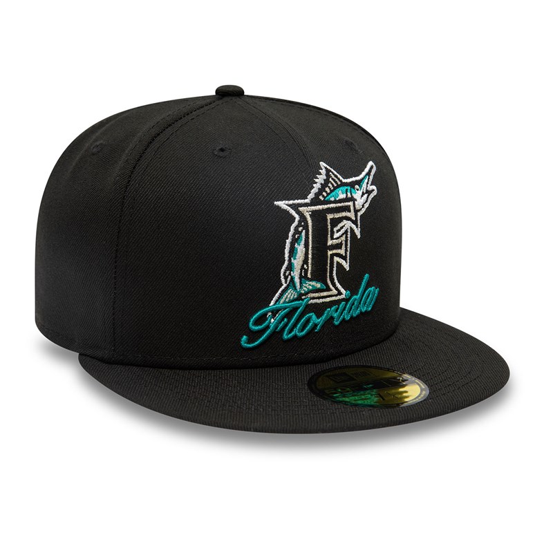 Black New Era Miami Marlins Dual Logo Fitted Cap 59fifty | WQBN89541