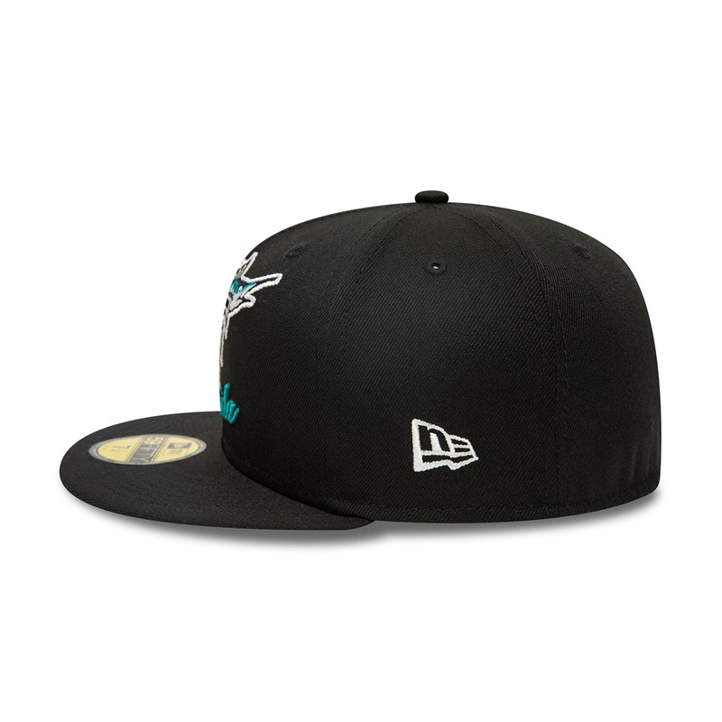 Black New Era Miami Marlins Dual Logo Fitted Cap 59fifty | WQBN89541