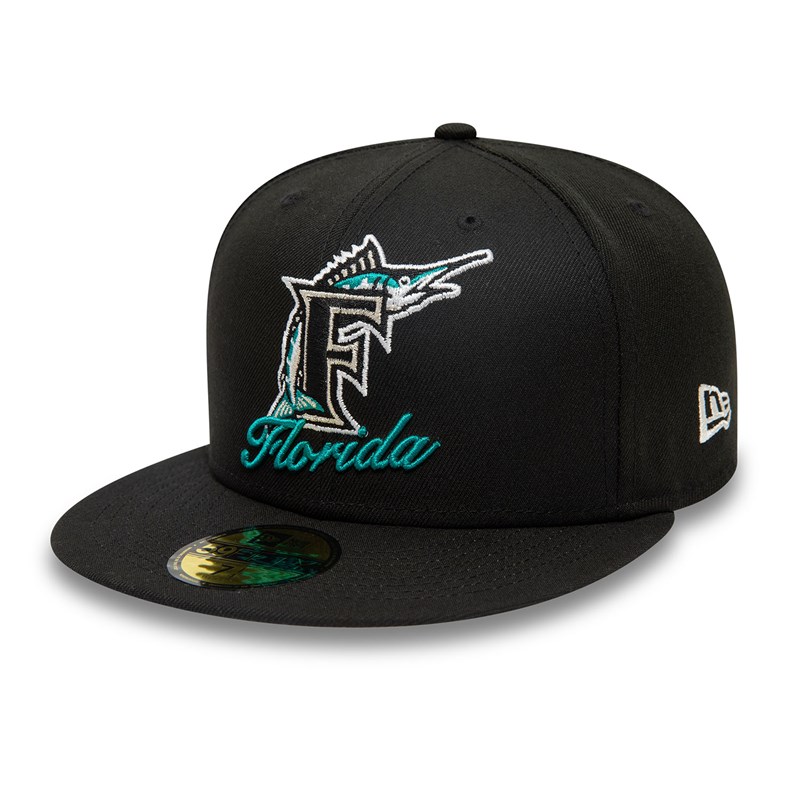 Black New Era Miami Marlins Dual Logo Fitted Cap 59fifty | WQBN89541