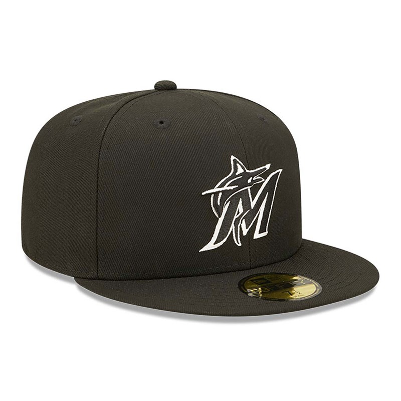 Black New Era Miami Marlins Fitted Cap 59fifty | DSXW46358