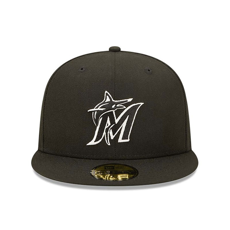 Black New Era Miami Marlins Fitted Cap 59fifty | DSXW46358