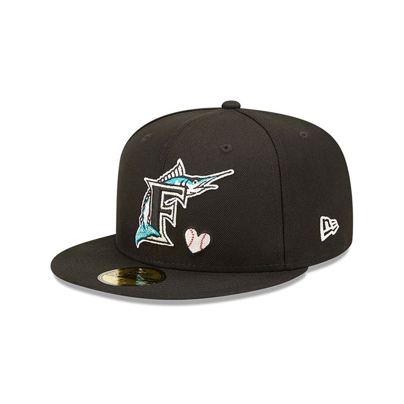 Black New Era Miami Marlins MLB Team Heart Fitted Cap 59fifty | PGSJ62719