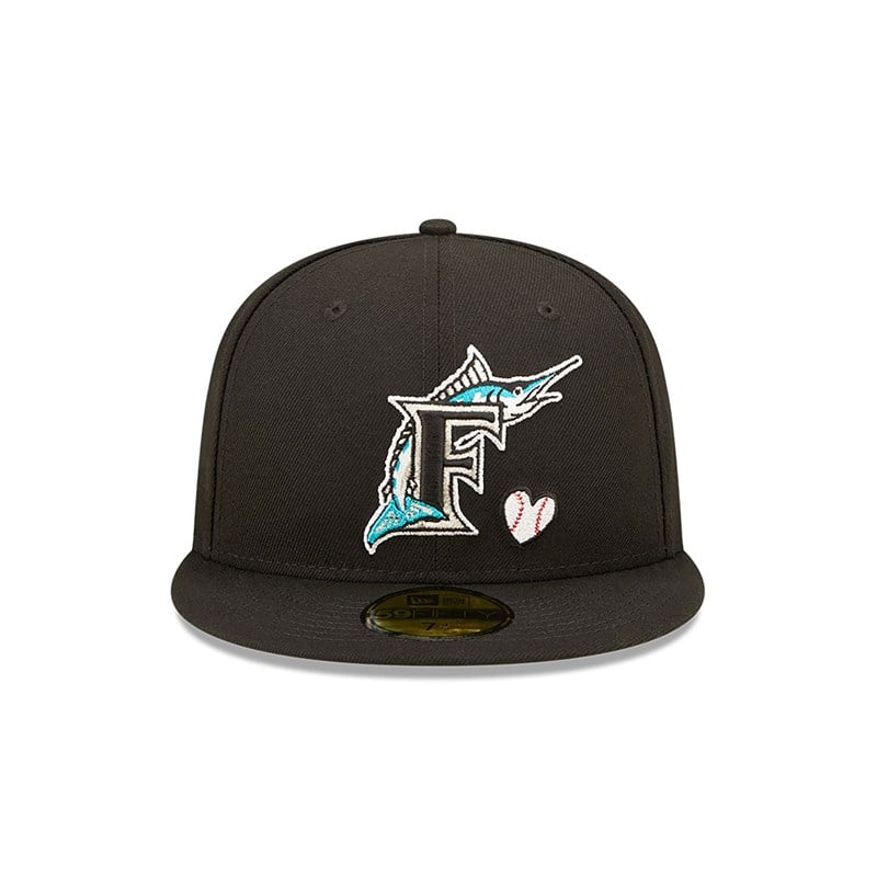 Black New Era Miami Marlins MLB Team Heart Fitted Cap 59fifty | PGSJ62719