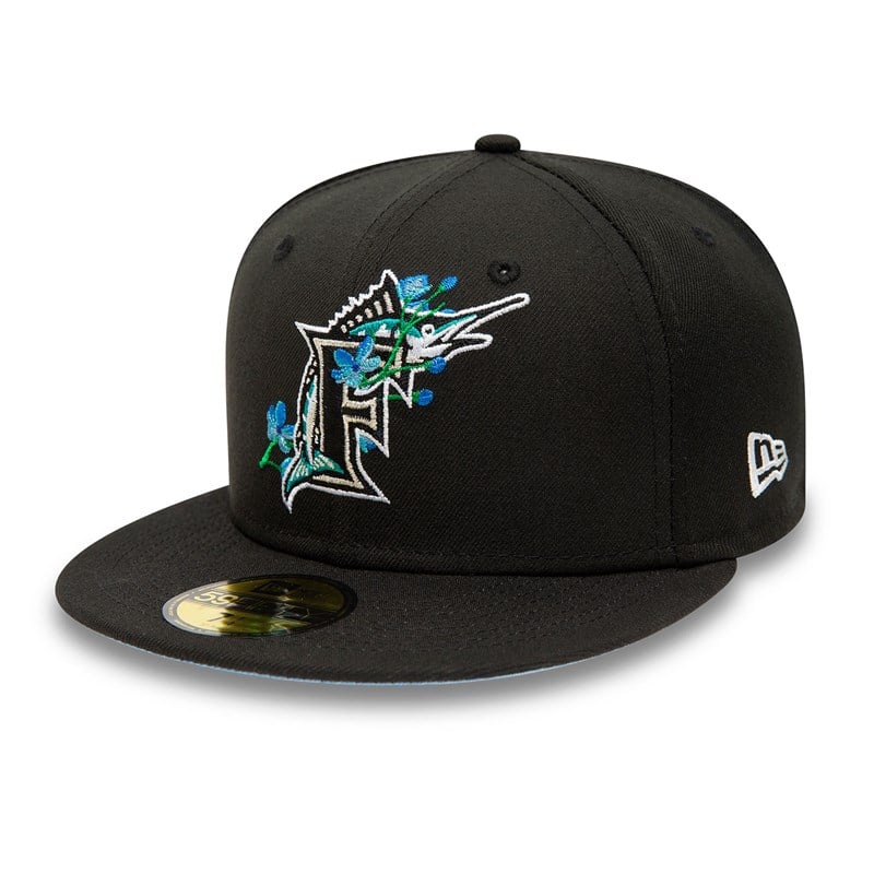 Black New Era Miami Marlins Side Patch Bloom Fitted Cap 59fifty | VSAD52769