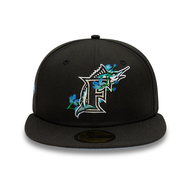 Black New Era Miami Marlins Side Patch Bloom Fitted Cap 59fifty | VSAD52769