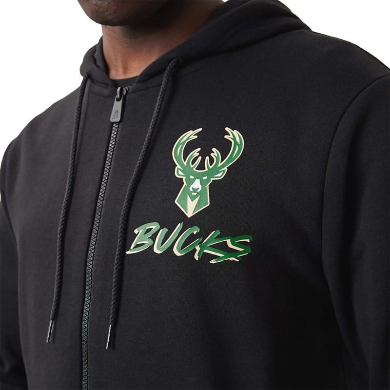 Black New Era Milwaukee Bucks NBA Script Zip Hoodie | VGSO91248