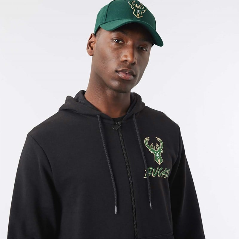 Black New Era Milwaukee Bucks NBA Script Zip Hoodie | VGSO91248