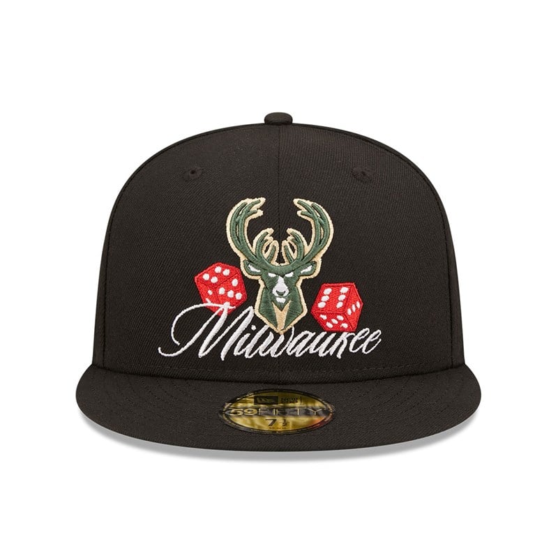 Black New Era Milwaukee Bucks Roller Fitted Cap 59fifty | JEQA59374