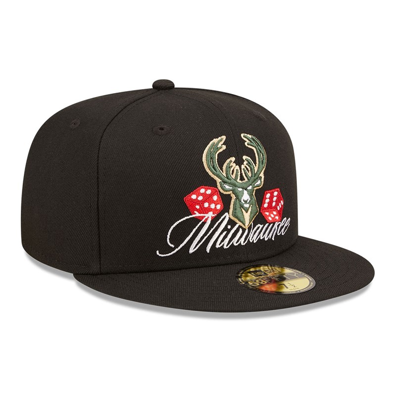 Black New Era Milwaukee Bucks Roller Fitted Cap 59fifty | JEQA59374