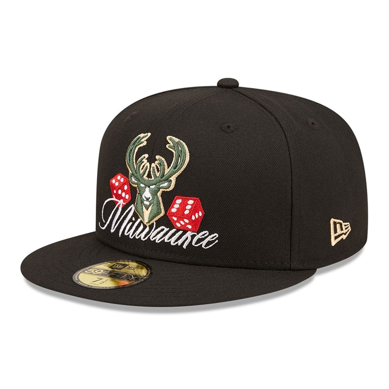 Black New Era Milwaukee Bucks Roller Fitted Cap 59fifty | JEQA59374